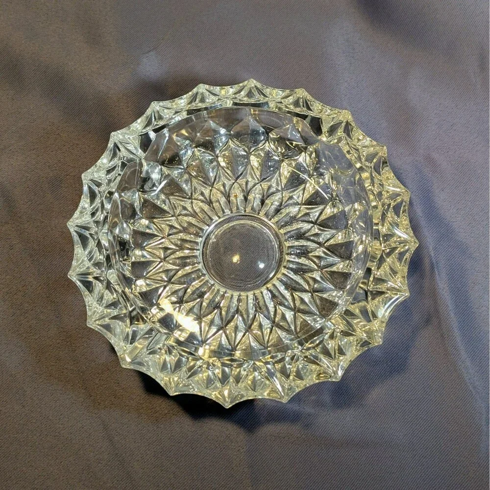 Large Heavy  Clear Glass Vintage Ashtray 4 Rests Round Circular 7